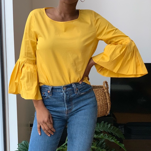 yellow bell sleeve blouse
